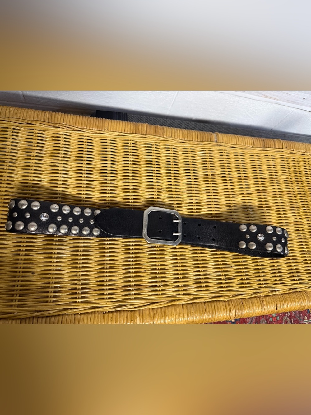 Black Studded Leather Belt with Silver Buckle – Men's Accessory